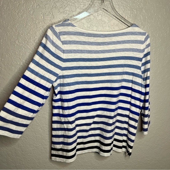 Talbots Striped Navy Blue 3 Quarter Inch Top - Picture 4 of 6